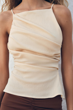 ZARA ТОП ИЗ ЭЛАСТИЧНОЙ ТКАНИ СО СБОРКАМИ, ПАСТЕЛЬНО-ЖЕЛТЫЙ