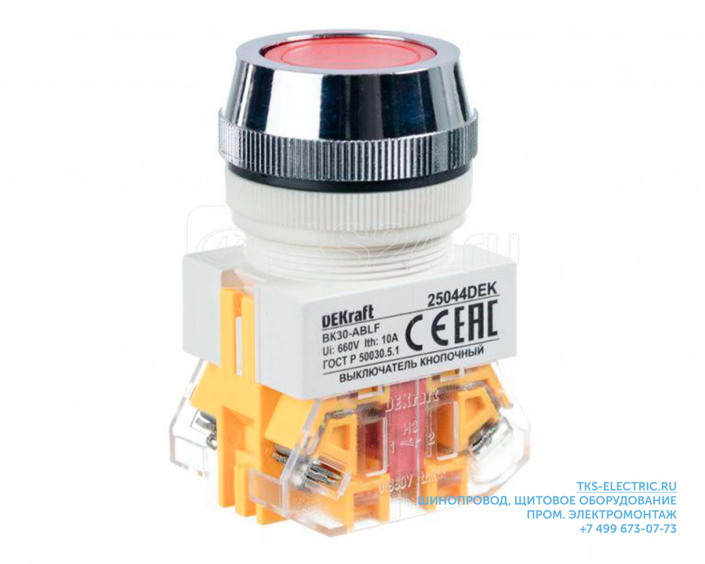 Выключатель кнопочный ABLF ВК-30 d30мм 220В красн. DEKraft 25044DEK