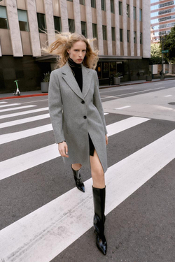 ZARA ПАЛЬТО С ПОДПЛЕЧНИКАМИ ИЗ МЯГКОЙ ТКАНИ, СЕРЫЙ