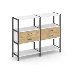 Shelf System Двухсекционный стеллаж трехярусный с ящиками SN.STM-322 Белый/Тиквуд Светлый/Металл Ант