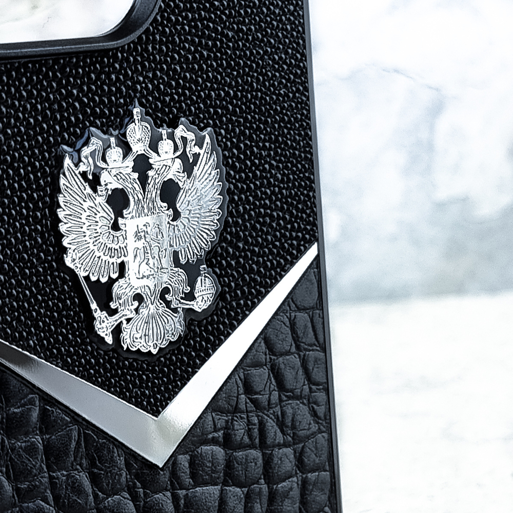 Шикарный чехол iphone с гербом России купить - Euphoria HM Premium - натуральная кожа miniCROC, ювелирный сплав