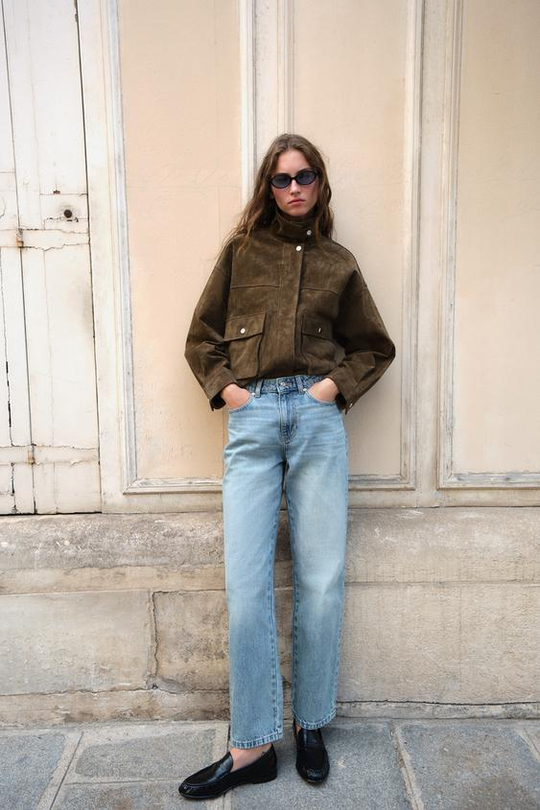 ZARA ДЖИНСЫ Z.03 REGULAR FIT С ВЫСОКОЙ ПОСАДКОЙ И УДЛИНЕННЫМИ БРЮЧИНАМИ, ВЫЦВЕТШИЙ СИНИЙ