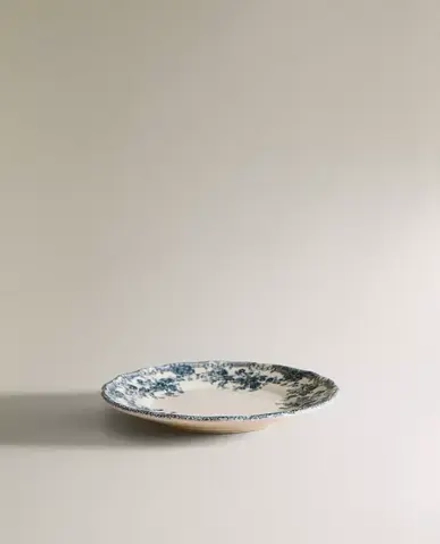 ZARA HOME ФАЯНСОВАЯ ТАРЕЛКА ДЛЯ ХЛЕБА С ЦВЕТОЧНЫМ УЗОРОМ, СИНИЙ