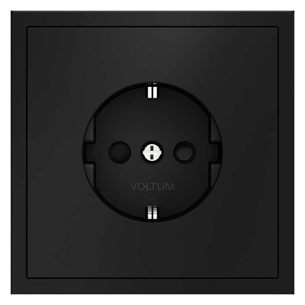 Розетка встраиваемая Voltum S70 с заземлением и защитными шторками, 16А, (черный матовый) VLS040208