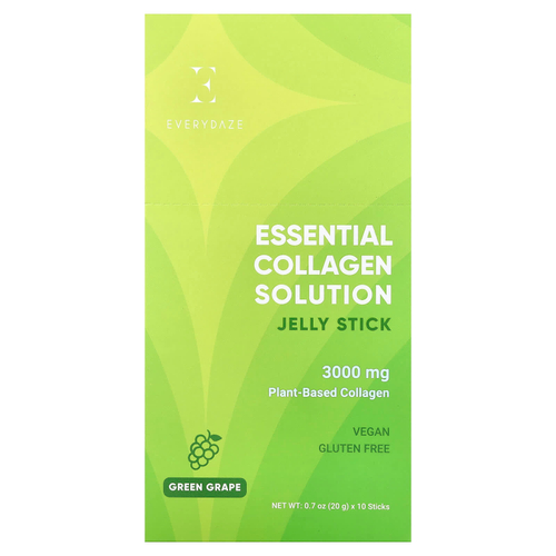 Everydaze, Essential Collagen Solution, желейные стики с коллагеном, зеленый виноград, 10 стиков по 20 г (0,7 унции)