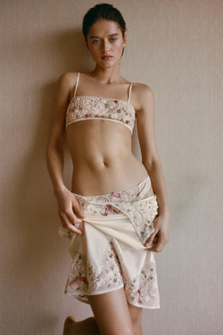 ZARA ТРУСЫ ИЗ ТЮЛЯ С ВЫШИВКОЙ И БУСИНАМИ, ЭКРЮ