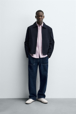 ZARA КУРТКА-РУБАШКА ИЗ ТКАНИ С РЕЛЬЕФОМ НА МОЛНИИ, МОРСКОЙ СИНИЙ