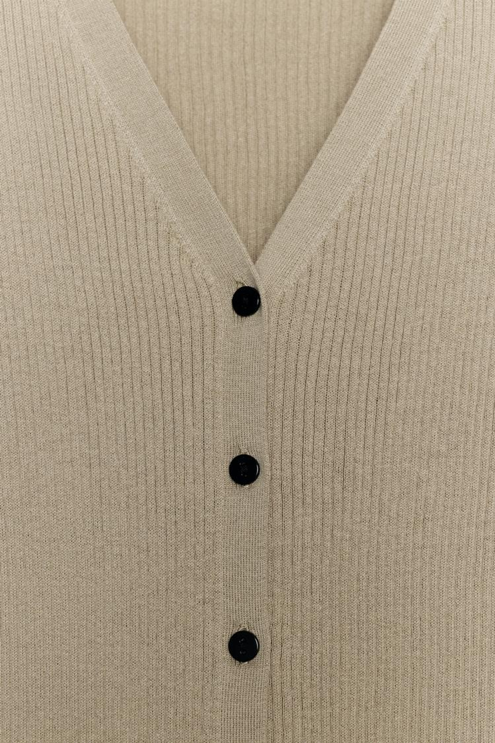 ZARA ВЯЗАНЫЙ ЖАКЕТ В РУБЧИК С КОНТРАСТНОЙ ОТДЕЛКОЙ, КАМЕННО-СЕРЫЙ