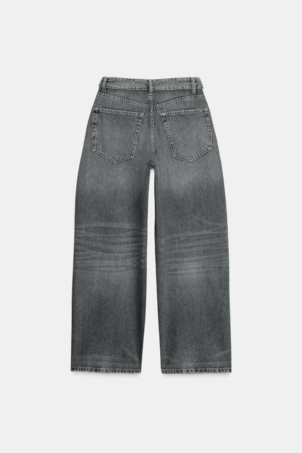 ZARA ДЖИНСЫ TRF СО СРЕДНЕЙ ПОСАДКОЙ И ОТВОРОТОМ НА ПОЯСЕ, СЕРЫЙ