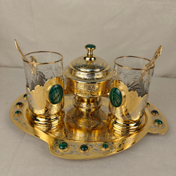 Чайный набор с подстаканниками на 2 персоны "Роскошный малахит"