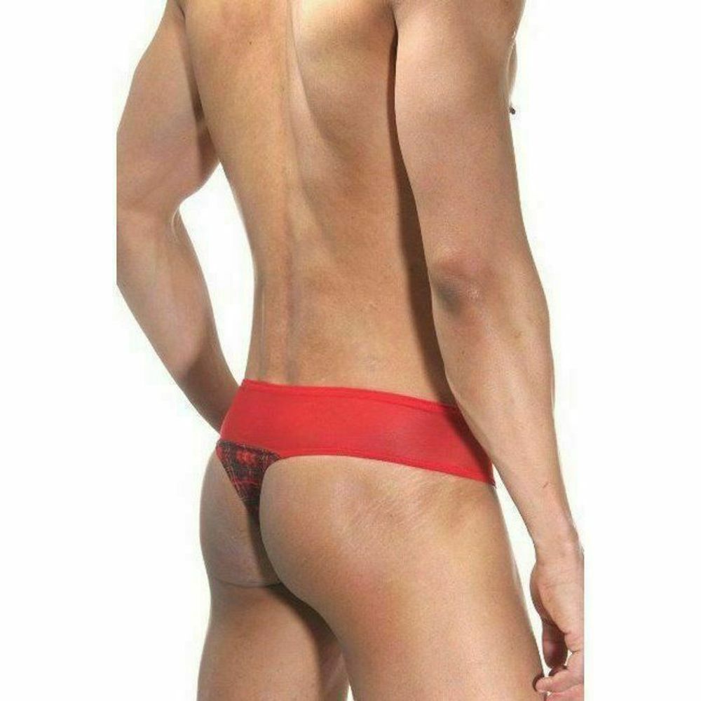 Мужские трусы тонги красные в клетку La Blinque LB15136