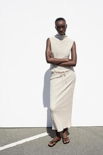 ZARA ЮБКА МИДИ СТРУКТУРНАЯ, ЭКРЮ