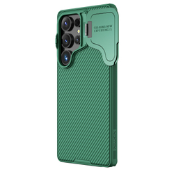Чехол зеленого цвета (Dark Green) от Nillkin с металлической крышкой для камеры на Samsung Galaxy S25 Ultra, серия CamShield Prop Case