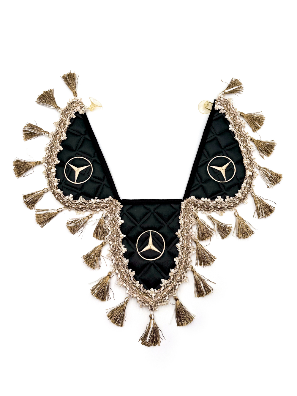Вымпел тройной Mercedes (экокожа, черный с бежевыми кисточками)
