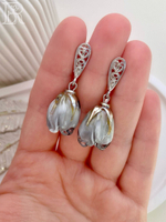 LEFIREL' Серьги серебряные женские "Тиэль" с цветами из муранского стекла / ювелирные украшения из родированного серебра 925