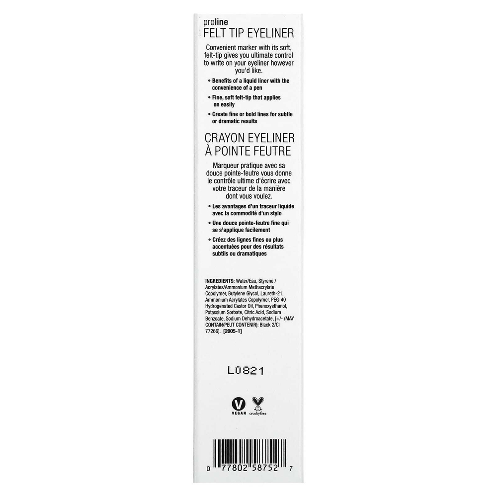 wet n wild, ProLine, подводка с фетровым наконечником, 875B, черная, 0,5 г (0,017 унции)