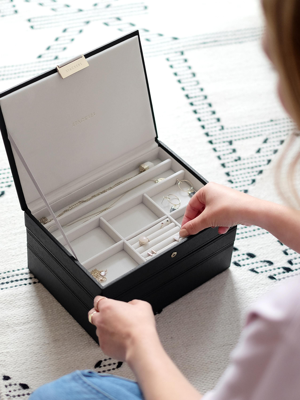 Органайзер для украшений и часов Stackers Classic Jewellery Box, 3 секции -Dove Grey & Rose (Navy Blue / темно-синий / Navy Blue / Органайзер с крышкой)