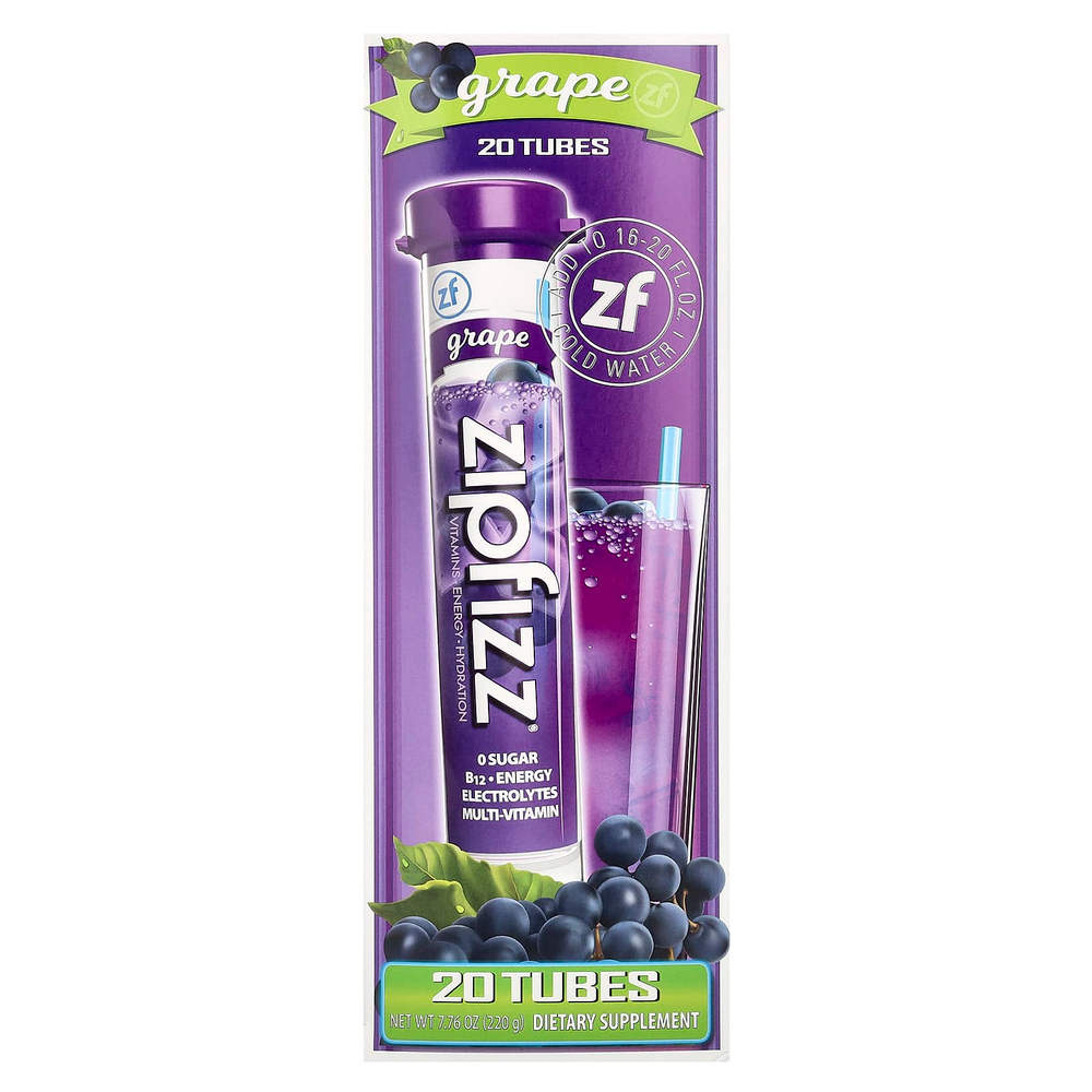 Zipfizz, Смесь для энергетических напитков, виноград, 20 тюбиков, 11 г (0,39 унции)