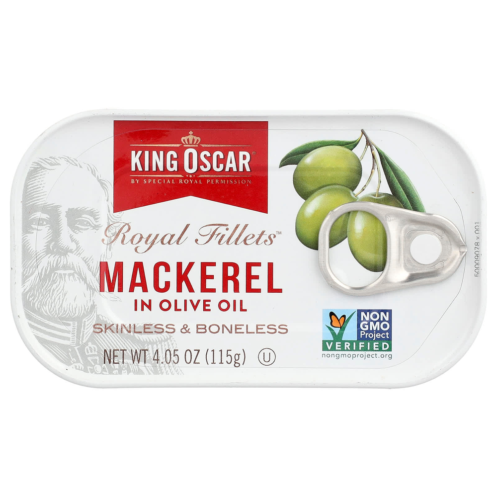 King Oscar, Royal Fillets™, макрель в оливковом масле, 115 г (4,05 унции)