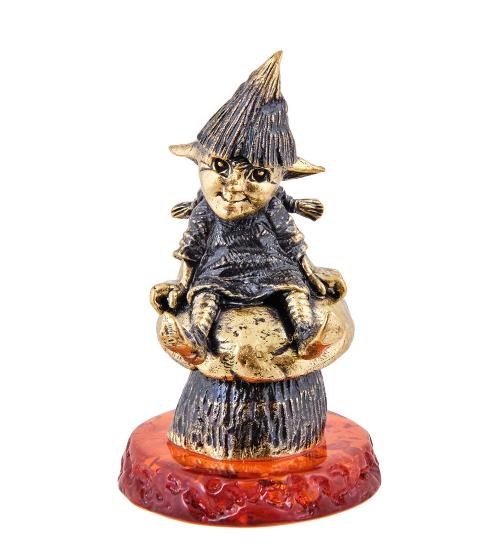 Народные промыслы AM-3649 Фигурка «Гном Бардзуки Гедрэ» (латунь, янтарь)
