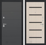 Дверь входная Лабиринт ART Графит 01 - Беленый дуб, стекло черное металлическая