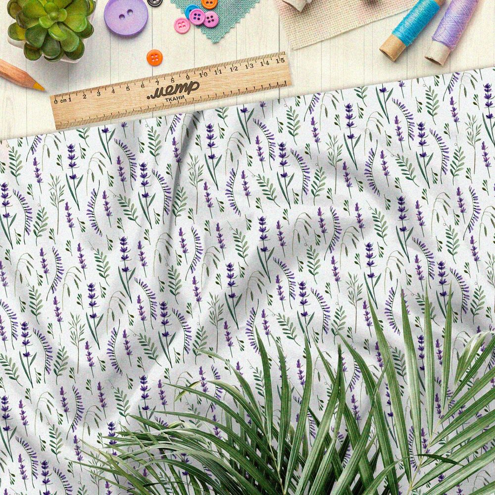 Ткань барби мелкие сиреневые полевые цветы на белом фоне