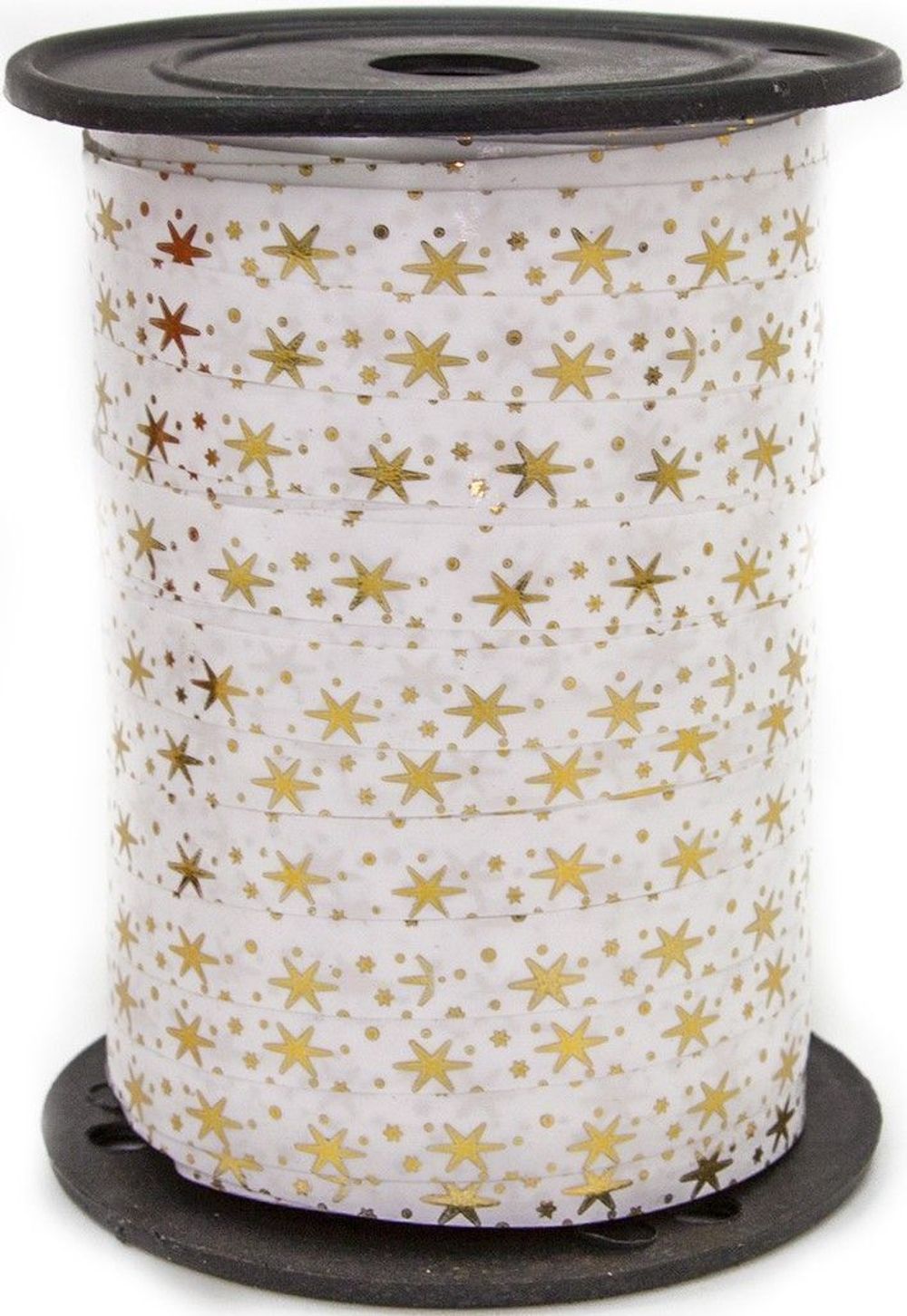 Лента (1 см*91,44 м) Золотые искры, Белый, Металлик, 1 шт.