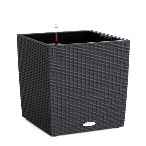 Кашпо Lechuza "Cube Cottage Complete graphite black" (пластик), 40х40хН40 см