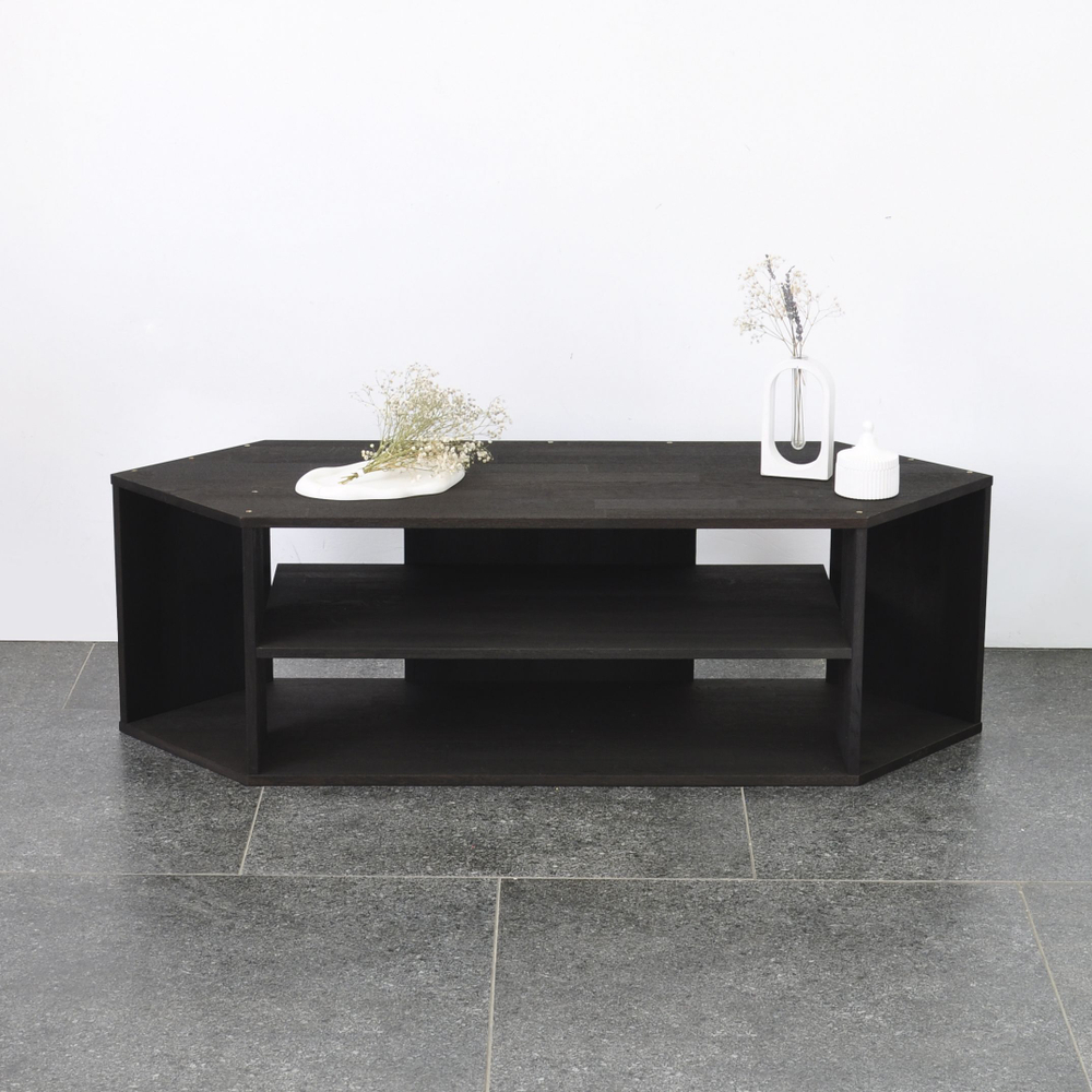 Тумба под телевизор угловая Эдгар 114х39.5х35 см деревянная с полками дизайнерская / Тумба под тв из массива дуба, черный дуб