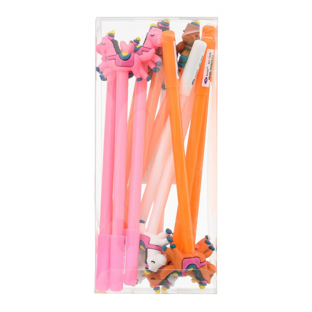 Ручка шариковая, Basir, синие чернила, серия "Лошадь", с игрушкой лошади, набор 12 шт