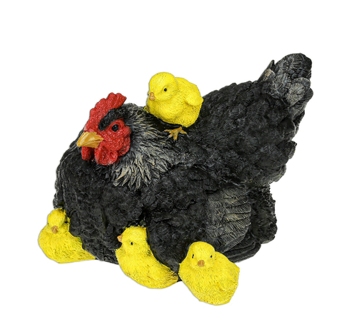 Курица чёрная с цыплятами маленькая (полистоун)