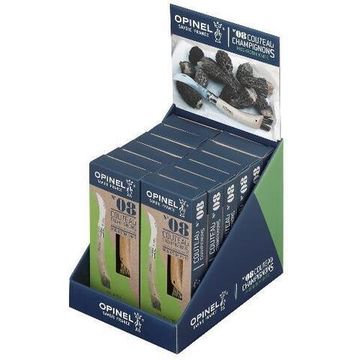 Складной нож Дисплей-набор 12 шт, грибника Opinel №8, нержавеющая сталь, рукоять бук c клинком из стали Sandvik™ 12С27