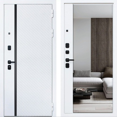 Входная дверь в квартиру Белая с зеркалом - 1061