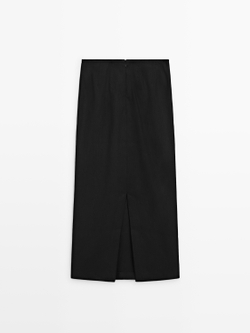 Massimo Dutti Прямая юбка-миди из льняной смеси, черный