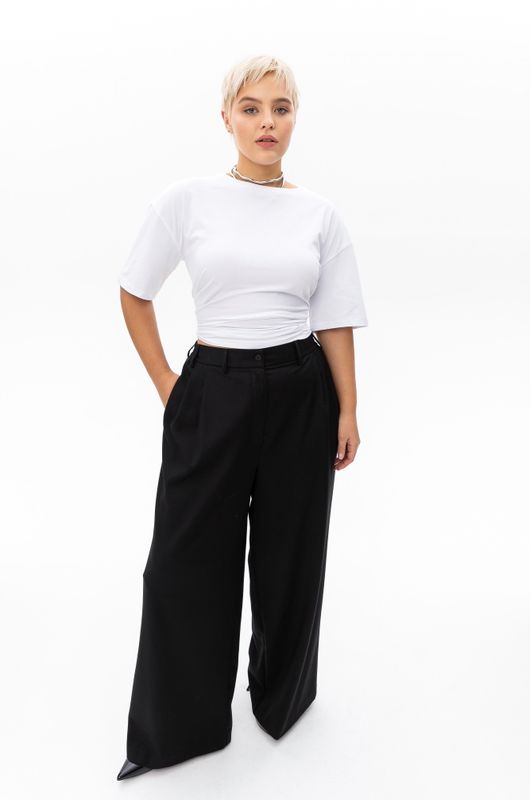 Брюки с защипами Палаццо; черный