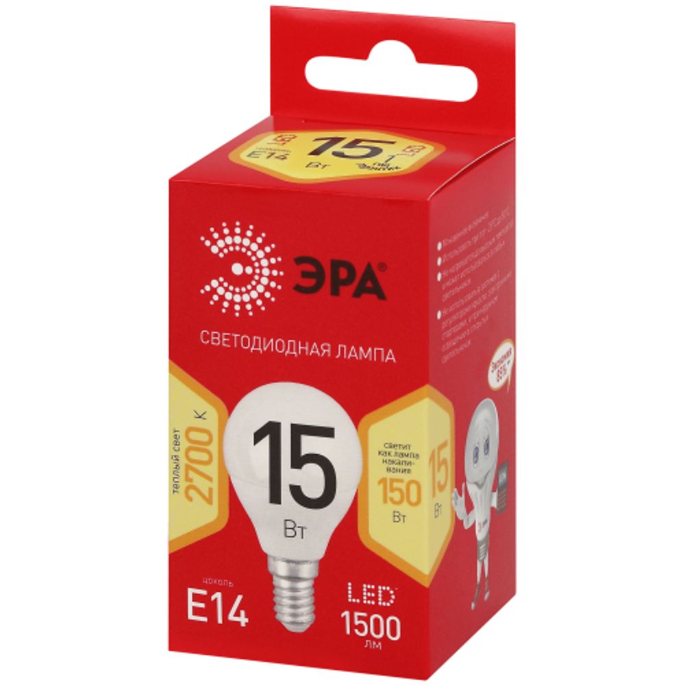Лампа светодиодная ЭРА RED LINE LED P45-15W-827-E14 R 15Вт шар теплый белый свет E14 | Лампы cветодиодные Шар (G/P)