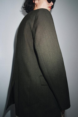 ZARA БЛЕЙЗЕР С ШЕРСТЬЮ ZW COLLECTION, ЗЕЛЕНЫЙ МЕЛАНЖ