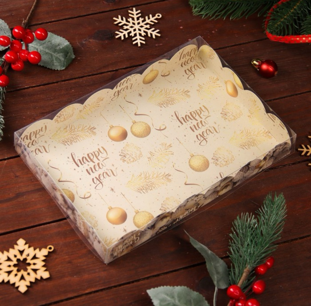 Коробка для печенья "Новогодние игрушки", 22 х 15 х 3 см