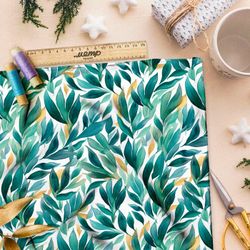 Ткань премиум мембрана зеленые акварельные листья