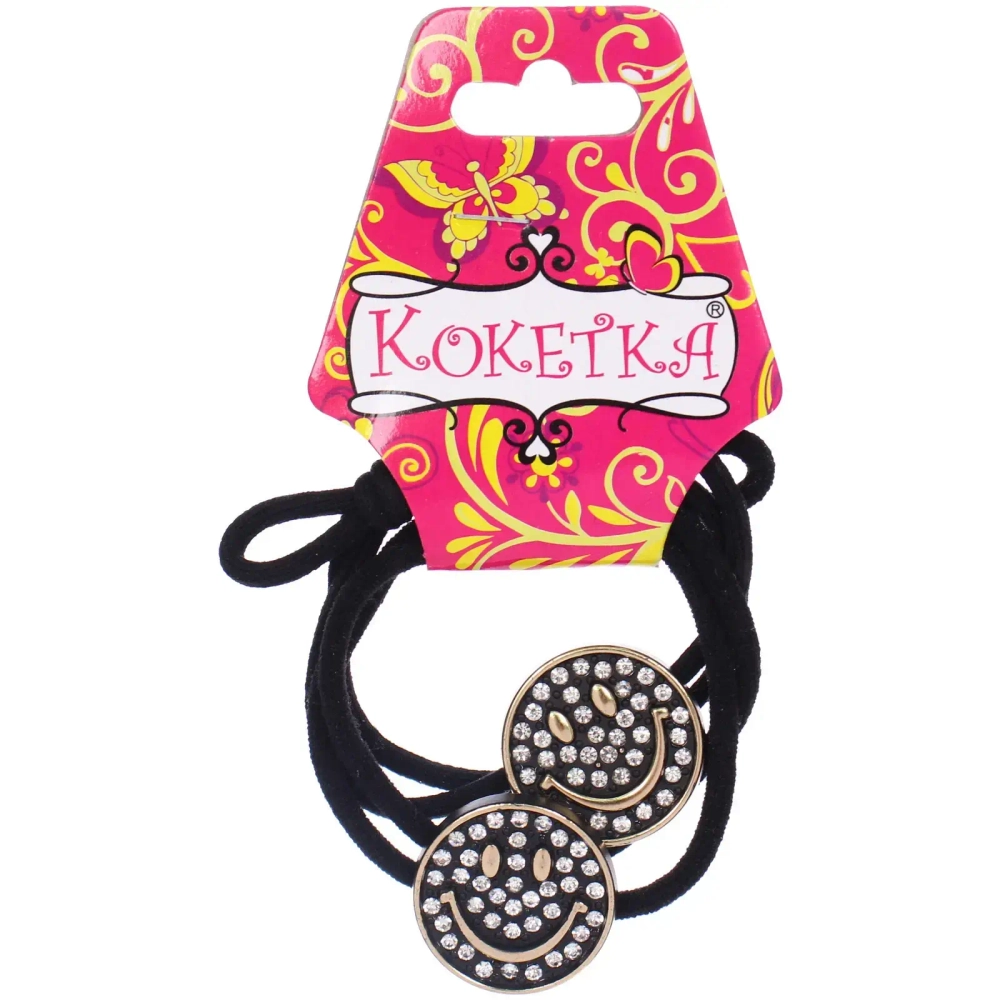 Резинки для волос 2шт «ФАНТЕЭГРО», смайлики, цвет черный, молочный и коричневый, d-5.5см (Кокетка)