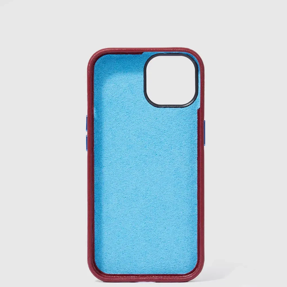 Чехол кожаный для iPhone® 15 Pro Piquadro Blue Square/Red