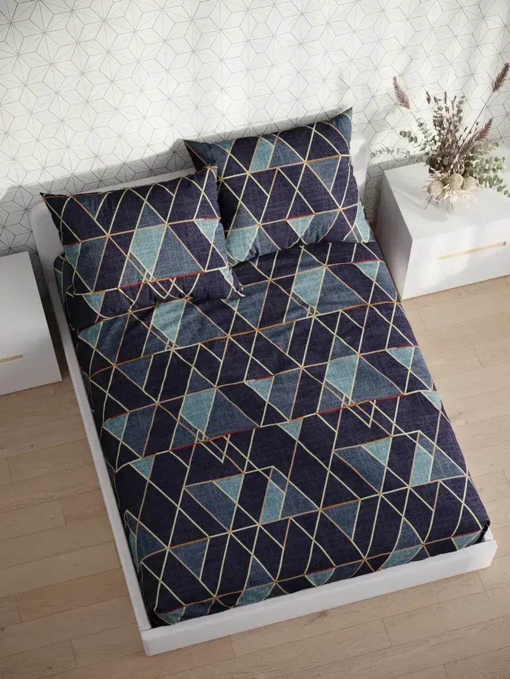 Постельное белье перкаль Сказка "Энигма" 2-спальное Наволочка 50х70 см 2 шт Простынь на резинке 160x200 см Пододеяльник 175x215 см