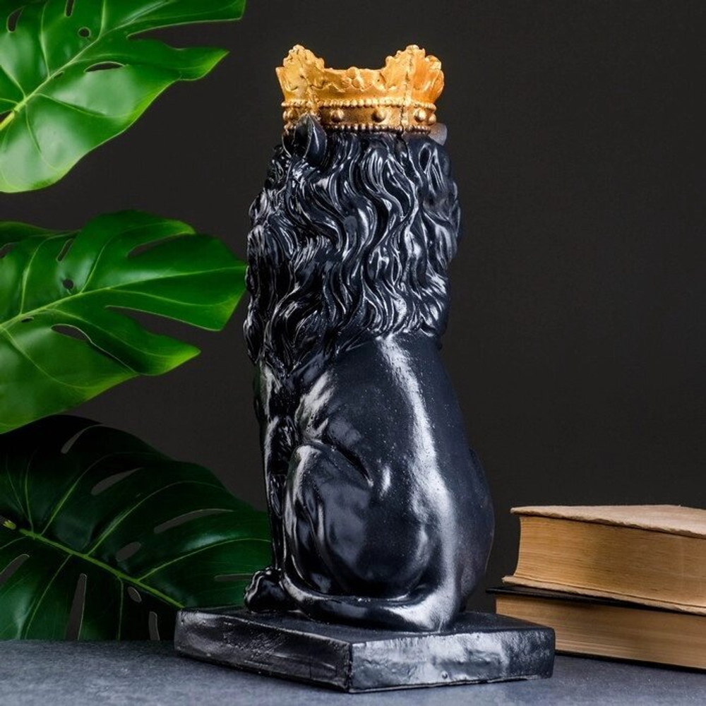 Копилка "Лев с короной" черный, с золотом, 35 см