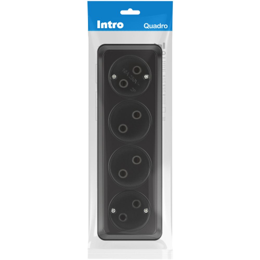 Розетка Intro Quadro 2-207-05 четверная без заземления 4х2P 16А-250В IP20 ОУ антрацит | Intro
