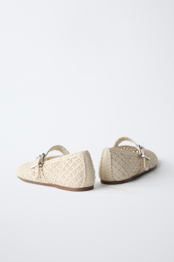 ZARA БАЛЕТКИ ИЗ РАФИИ, ЭКРЮ