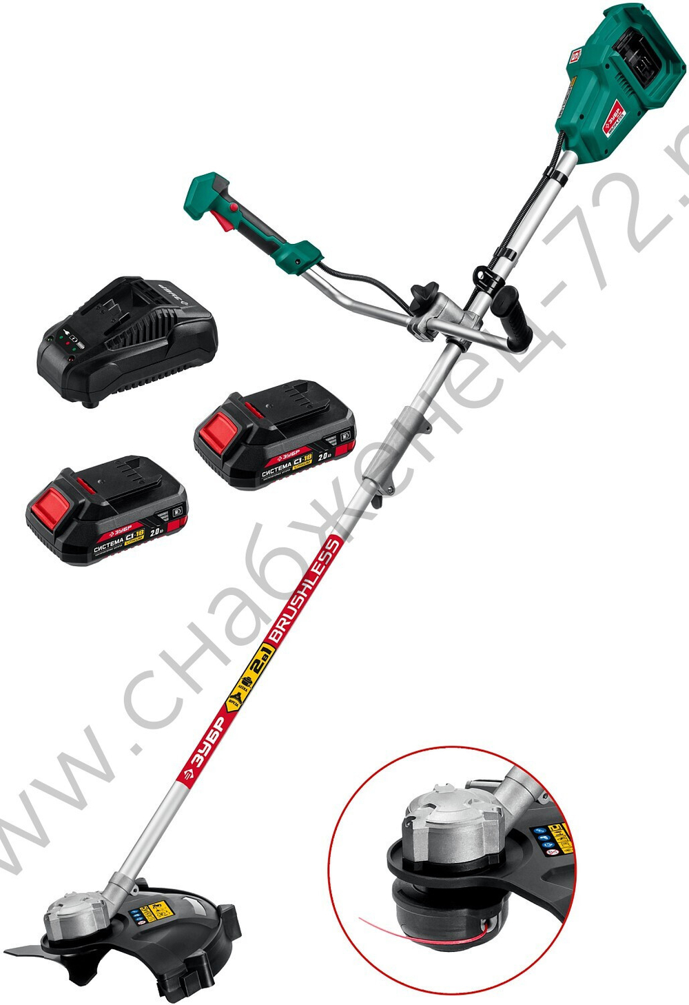 ЗУБР С1-18, 36 В, 35/25.5 см, 2х18 В АКБ (2 А·ч), бесщеточный триммер (ТАБ-365-22)
