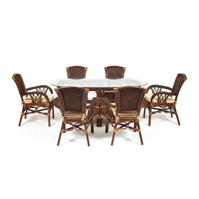 Комплект обеденный "ANDREA GRAND" (стол со стеклом+6 кресел+ подушки)