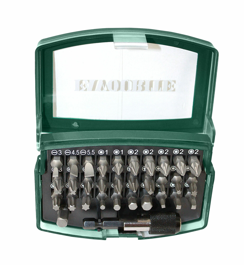 Биты для шуруповертов FAVOURITE FAV 32 SETS , в кейсе 32 предмета: 30 бит (25 мм), переходник для торцевых головок (25 мм), адаптер с быстрозаж. патрон. 60 мм.