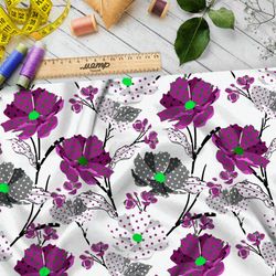 Ткань шифон контрастные цветы на белом фоне с яркими акцентами