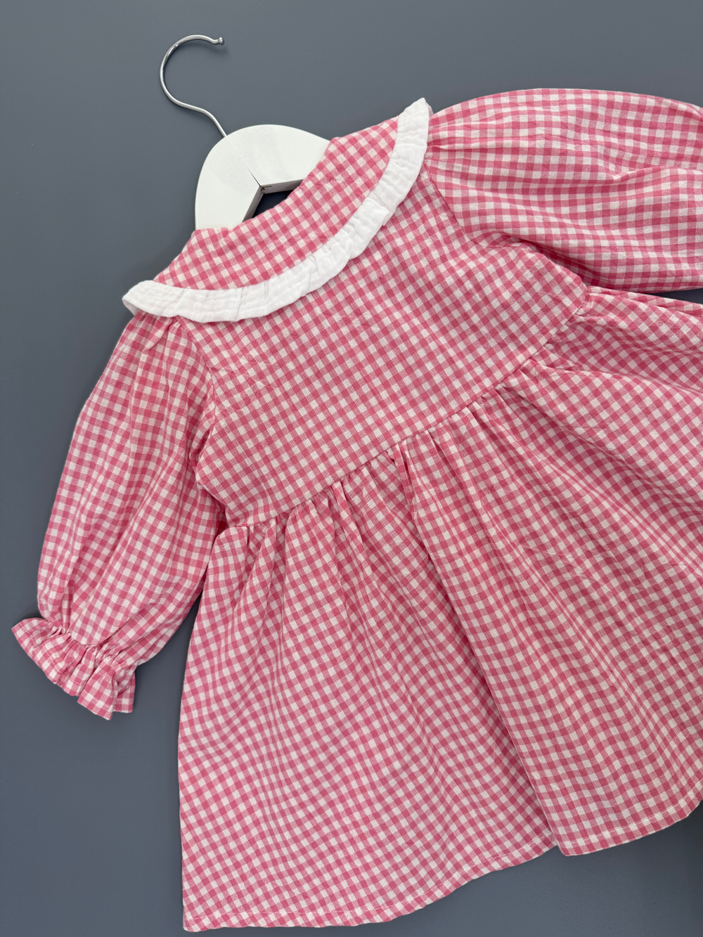 Платье из варёного хлопка в клетку виши, цвет розовый